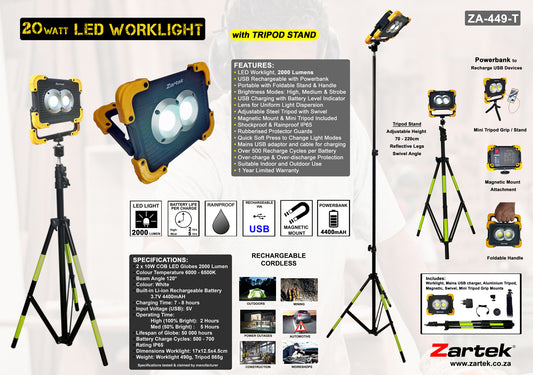 Zartek USB Rechargeable LED Worklight – ZA-449-T